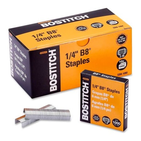 Bostitch Stanley Bostitch B8 PowerCrown Staples, 30 Sheet Capacity, 1/4" Leg Length, 10000/Box SB810M